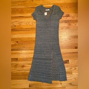 Free People Beach Cover Up Heather Blue Dress- Short Sleeve- Slit- NWT- Large